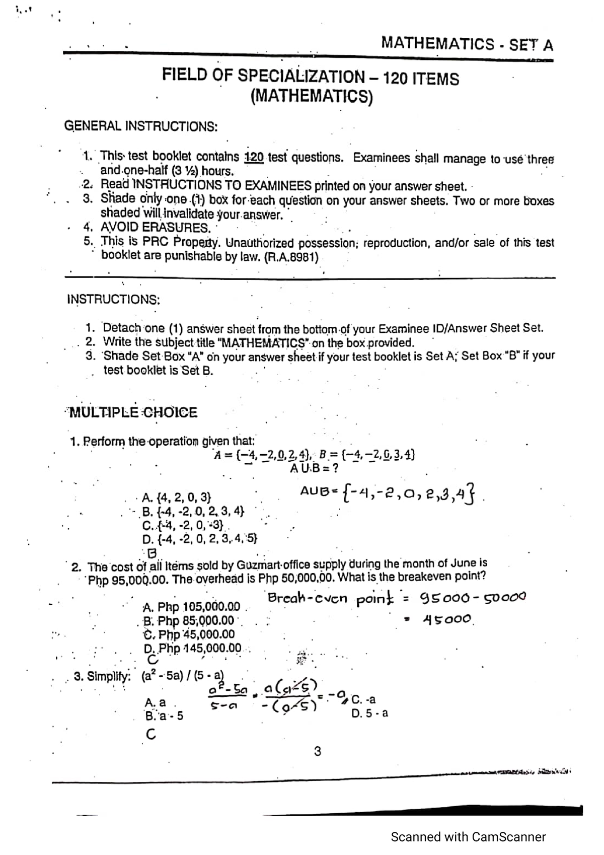 MathMajor2 LET actual exam Mathematics Studocu