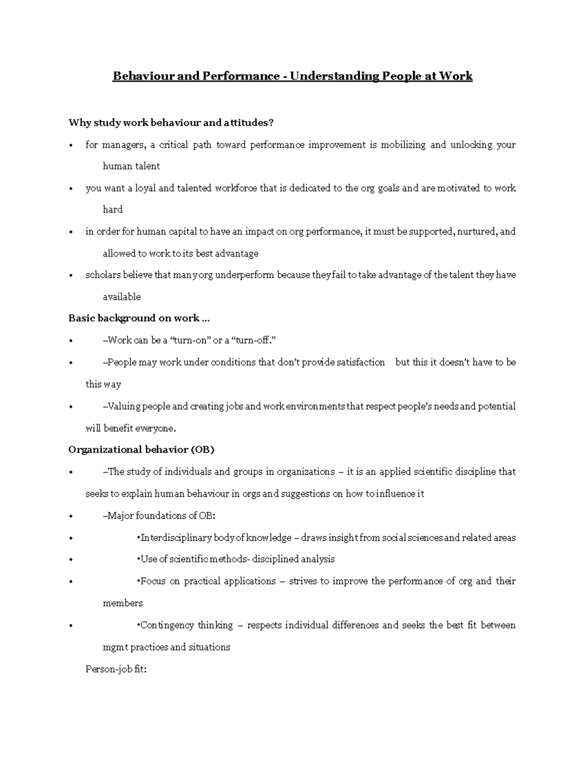 Behaviour and Performance - .. – Work can be a “turn-on” or a “turn-off ...