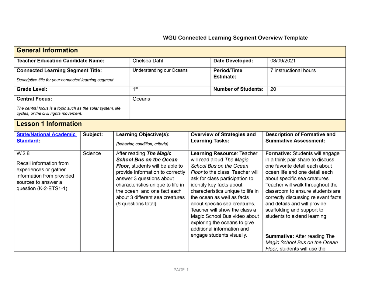 Learning Segment Task for course WGU Connected Learning Segment