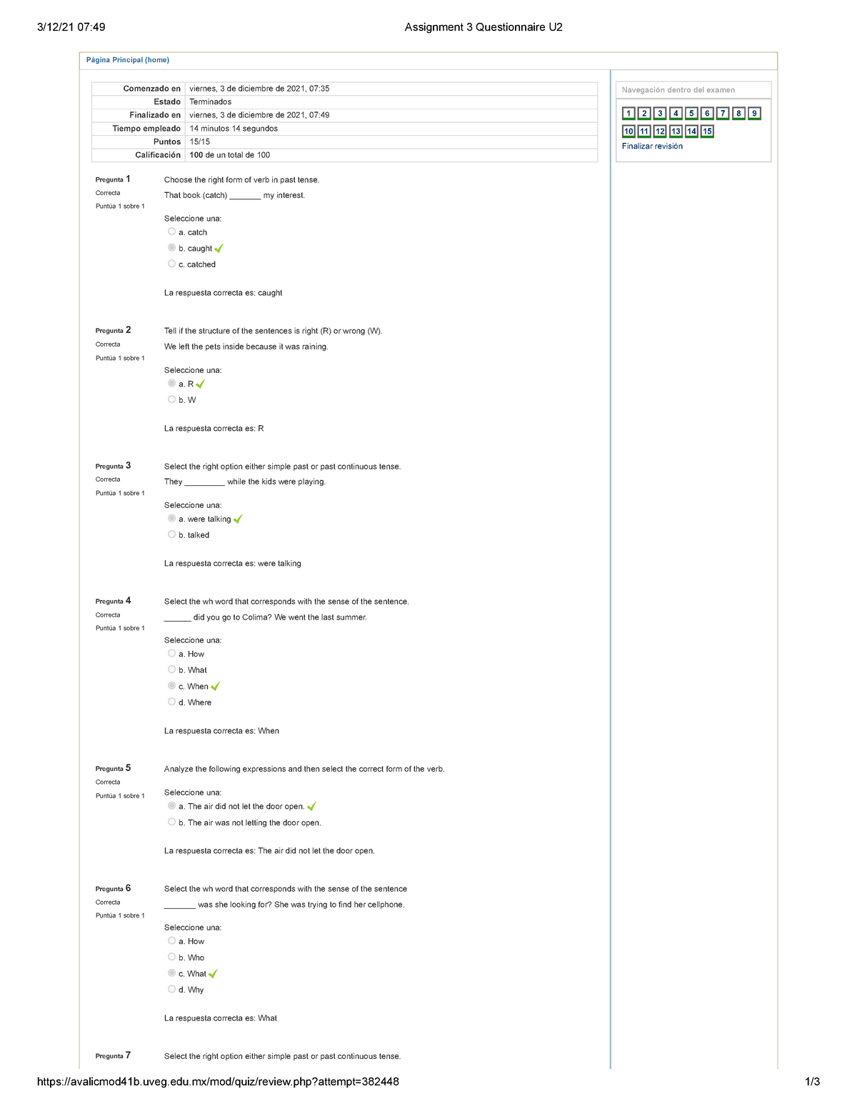 assignment 3 questionnaire u2 uveg ingles ii