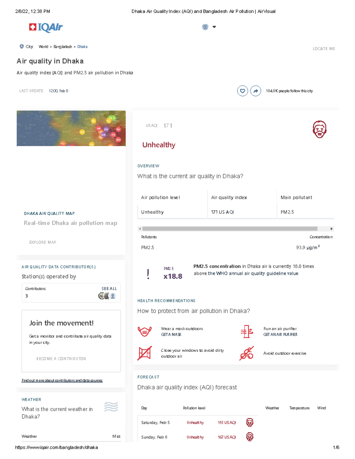 Dhaka Air Quality Index (AQI) and Bangladesh Air Pollution Air Visual