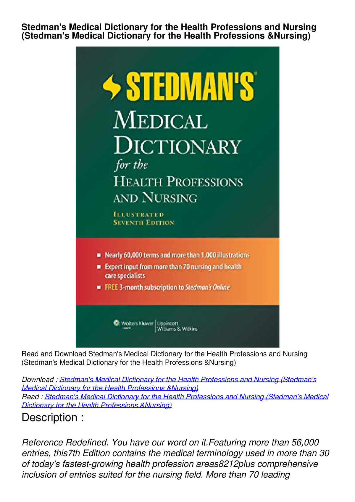 [READ DOWNLOAD] Stedman's Medical Dictionary for the Health Professions ...