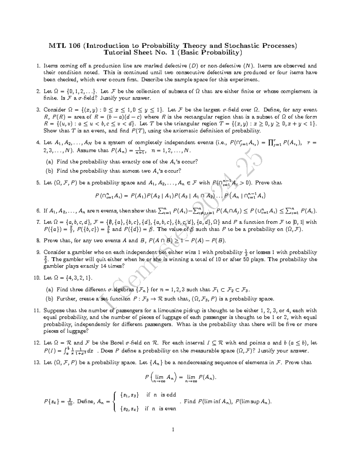 MTL106 Tut1 - oKKKKKKKKKKKKKKKKK - I Semester 2024- MTL 106 ...