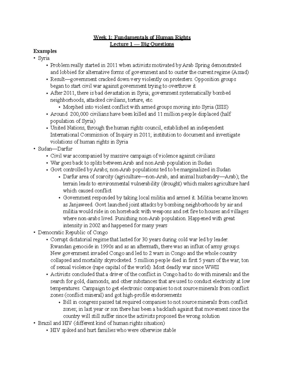 Week 1 Notes pdf - lecture - Week 1: Fundamentals of Human Rights ...
