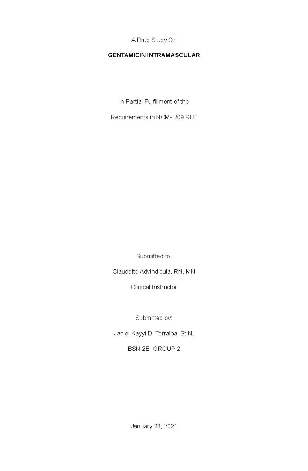 Gentamicin - A Drug Study On GENTAMICIN INTRAMASCULAR In Partial ...