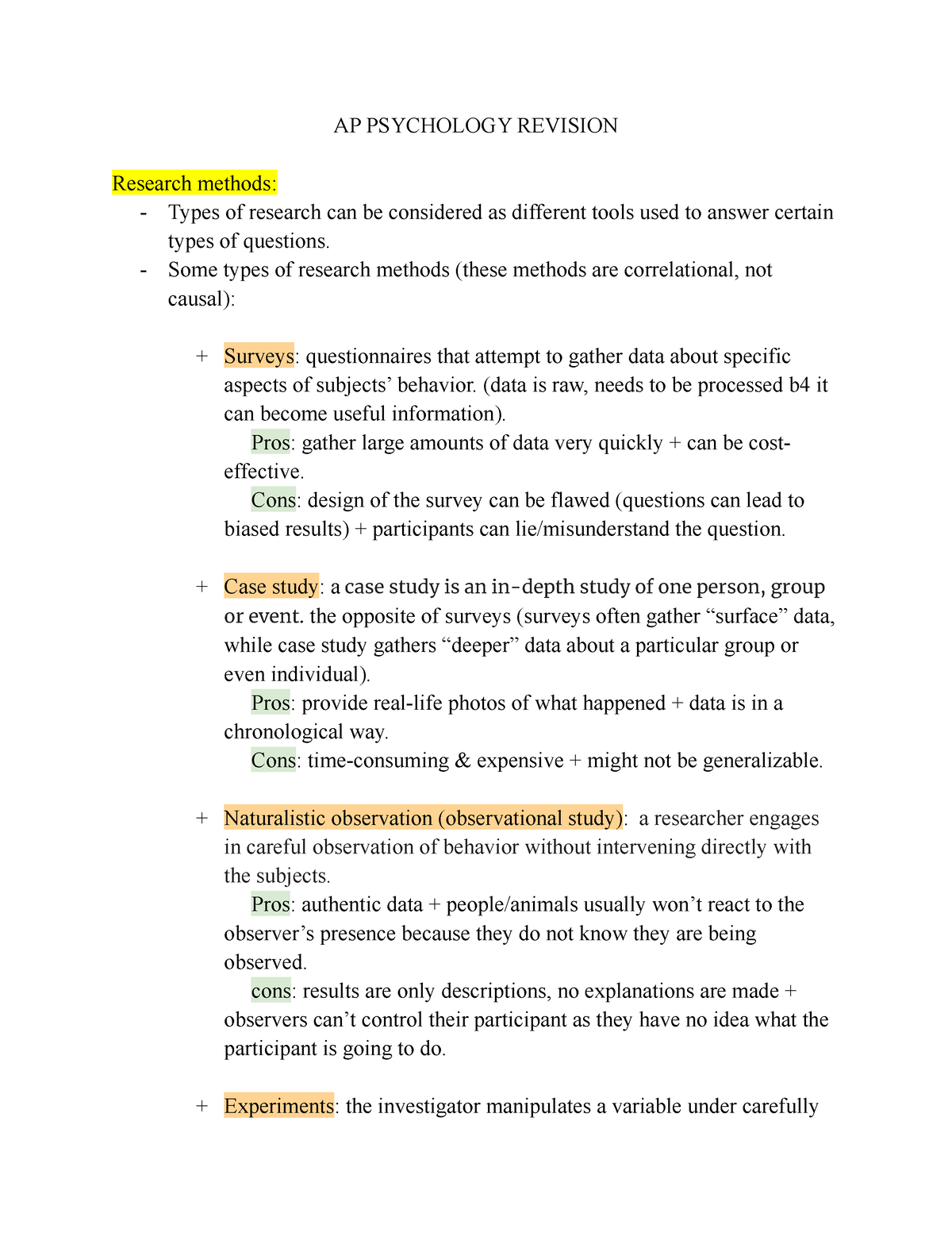 types of research methods ap psychology