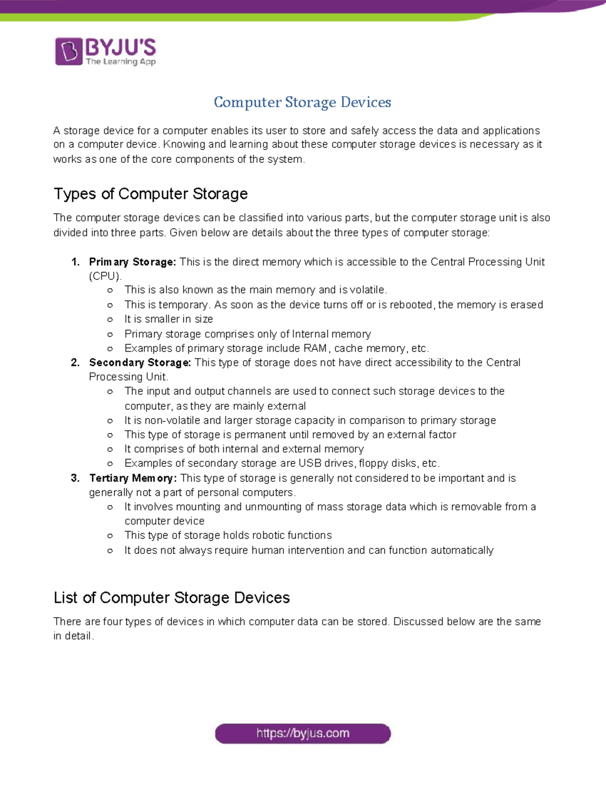 List of Computer Storage Devices - Computer Storage Devices A storage ...
