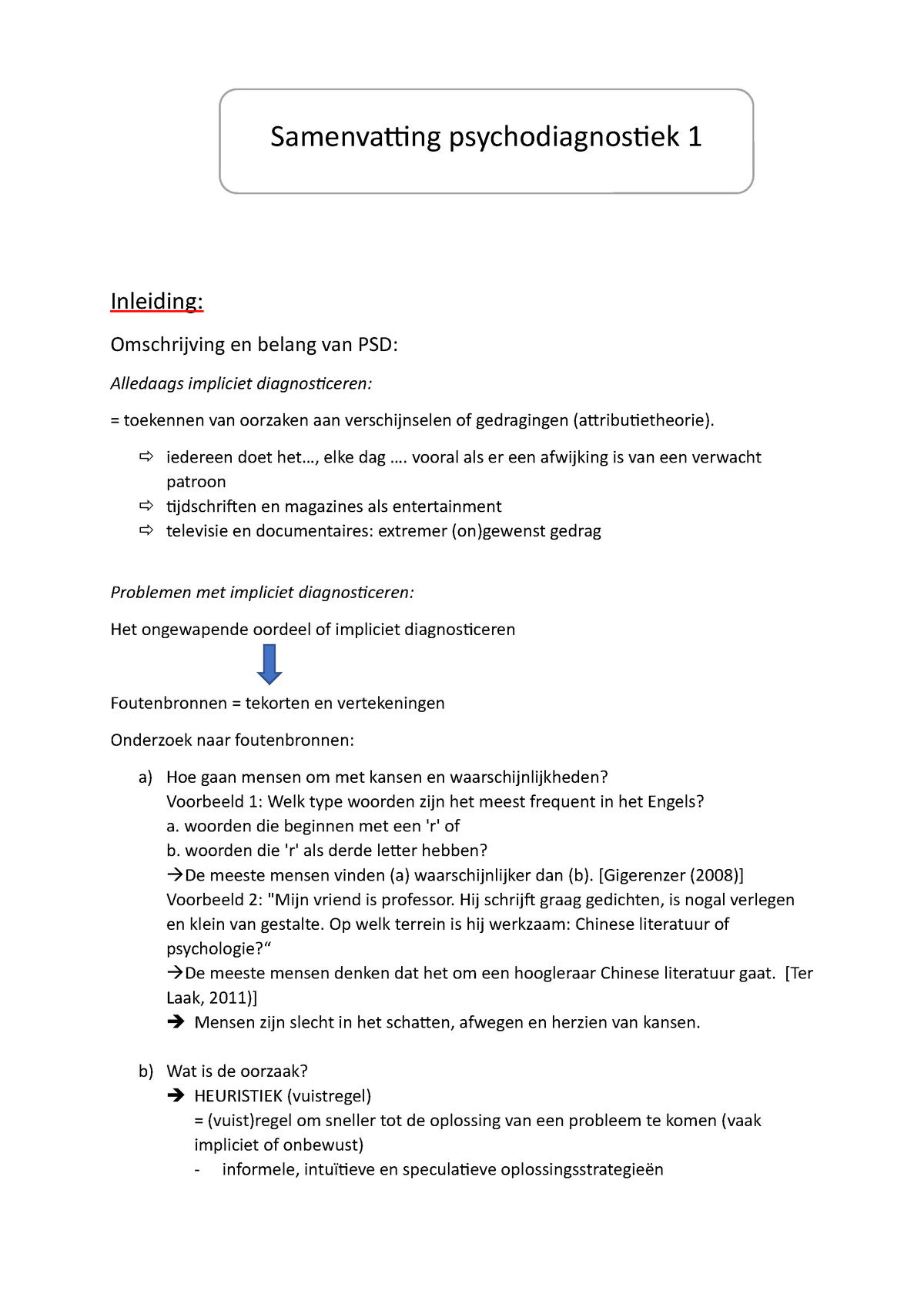 Samenvatting Psychodiagnostiek 1 - Inleiding: Omschrijving En Belang ...