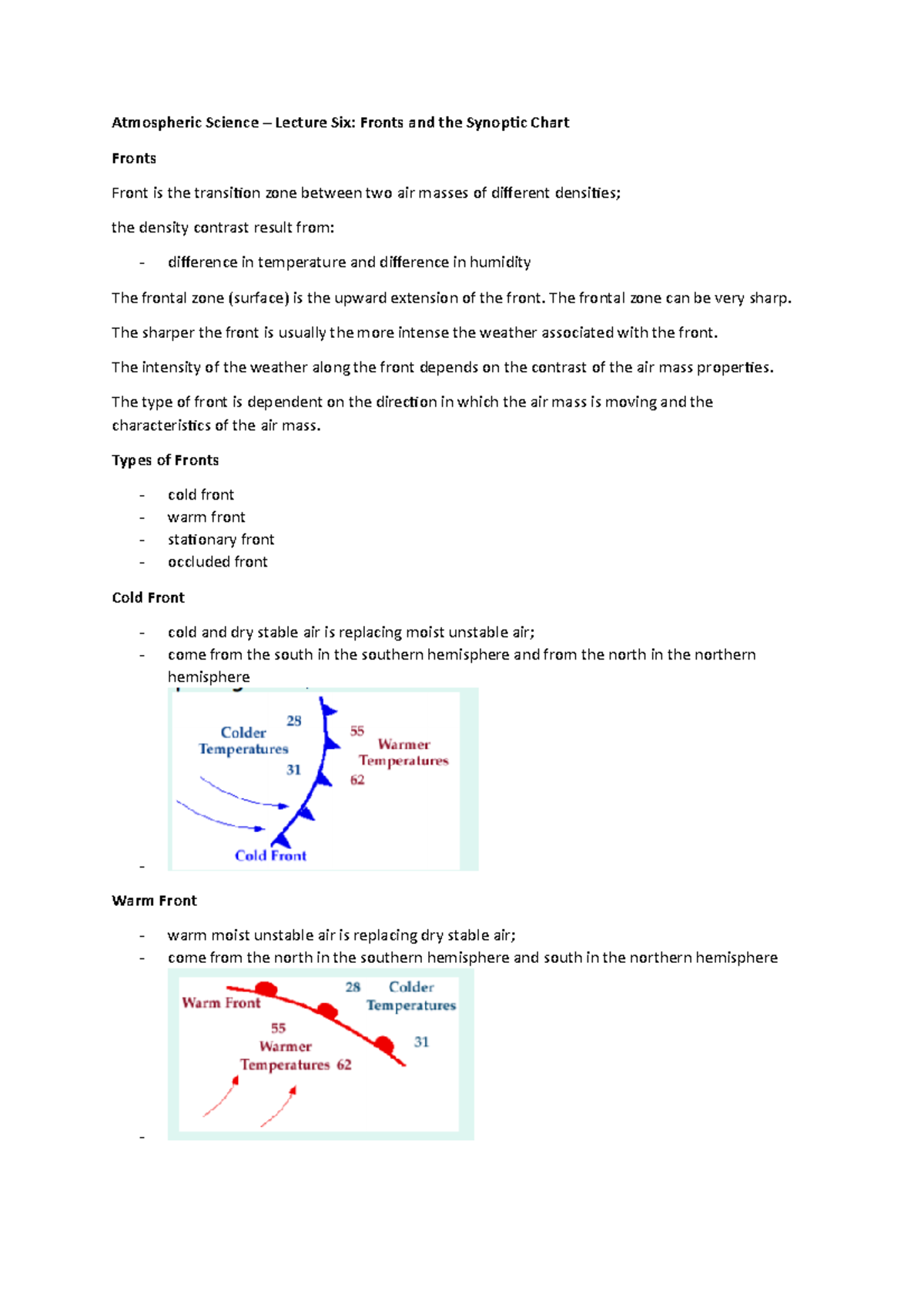 1304NSC Lecture Notes - Atmospheric Science Lecture Six: Fronts and the ...