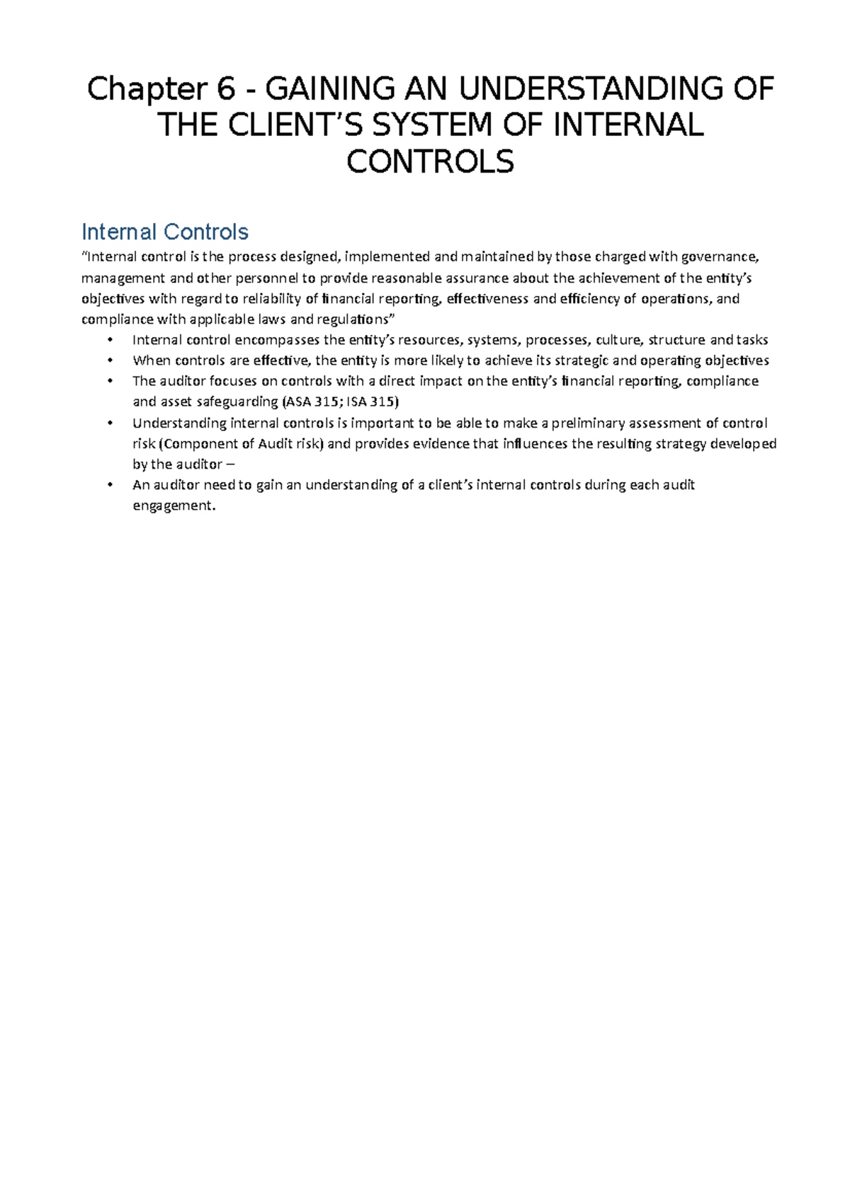 Chapter 6 Understanding Of Internal Controls - Chapter 6 GAINING AN ...