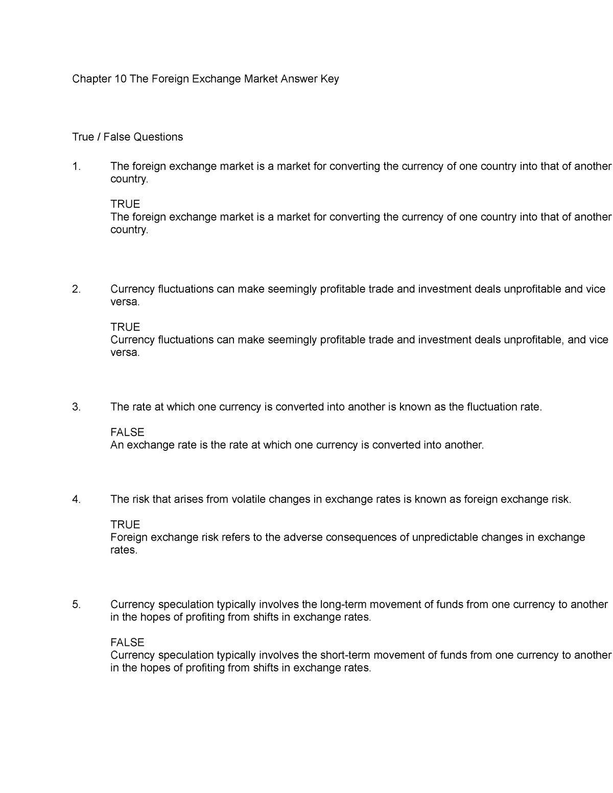 Ch10 - Ch10-multiple Choice - Chapter 10 The Foreign Exchange Market ...