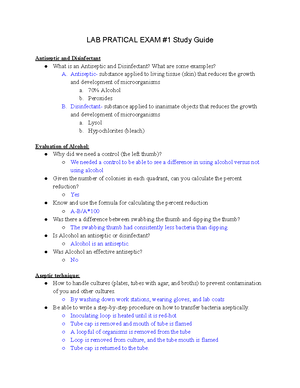 LAB Practical EXAM #1 Study Guide - LAB PRACTICAL EXAM #1 Study Guide