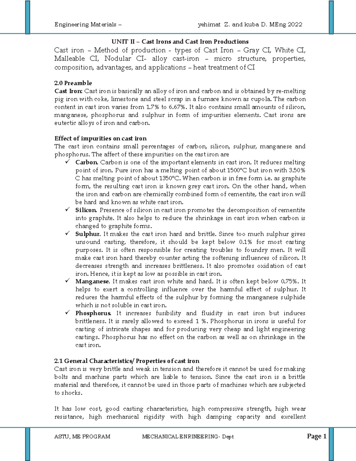 UNIT II CAST IRON Modified Final - UNIT II – Cast Irons and Cast Iron ...