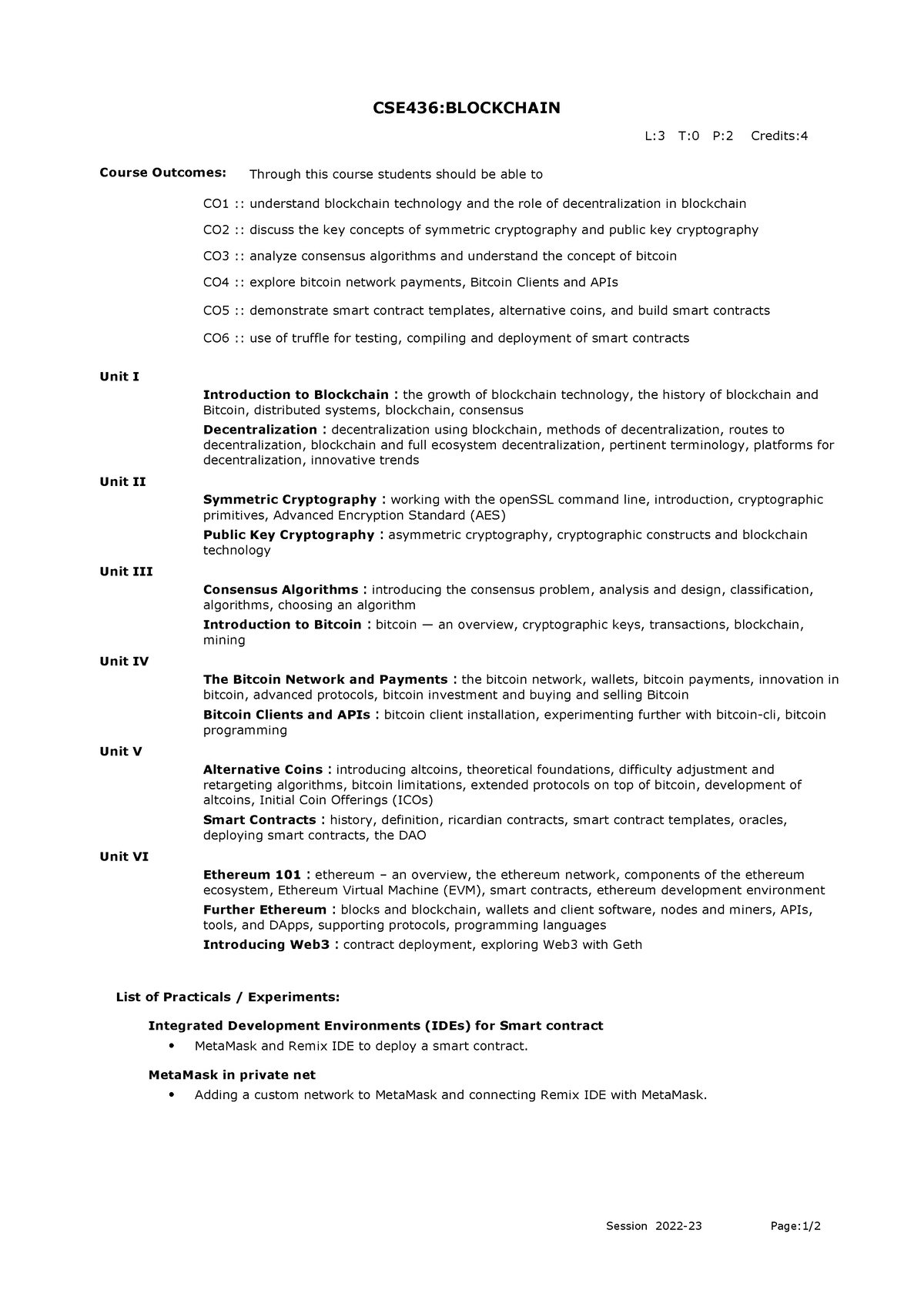 CSE436 - nnbvbn - CSE436:BLOCKCHAIN Course Outcomes: CO1 :: understand ...