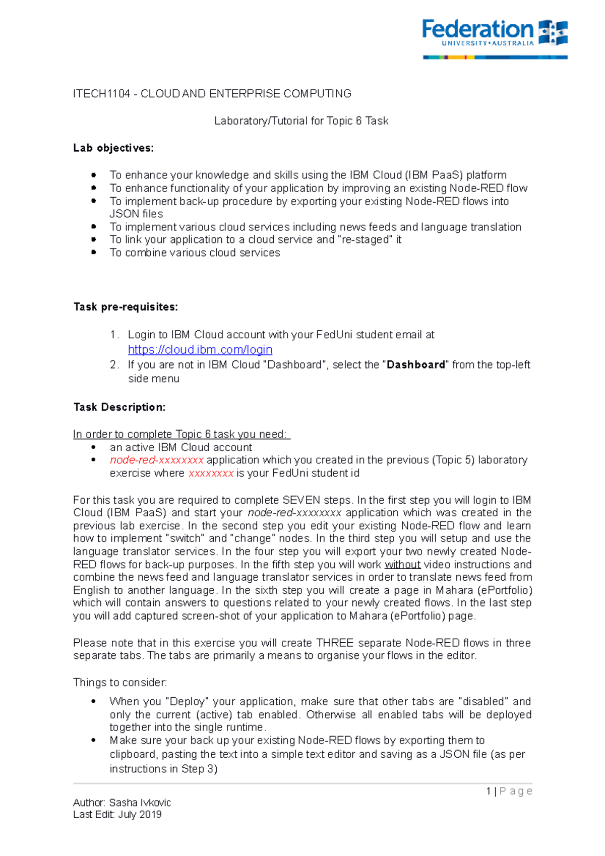 Lab Tut for Topic 6 - week 6 - ITECH1104 - CLOUD AND ENTERPRISE ...