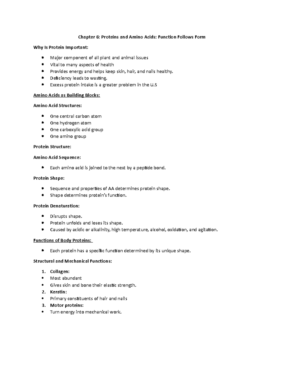 Chapter 6 Proteins and AA's - Chapter 6: Proteins and Amino Acids ...