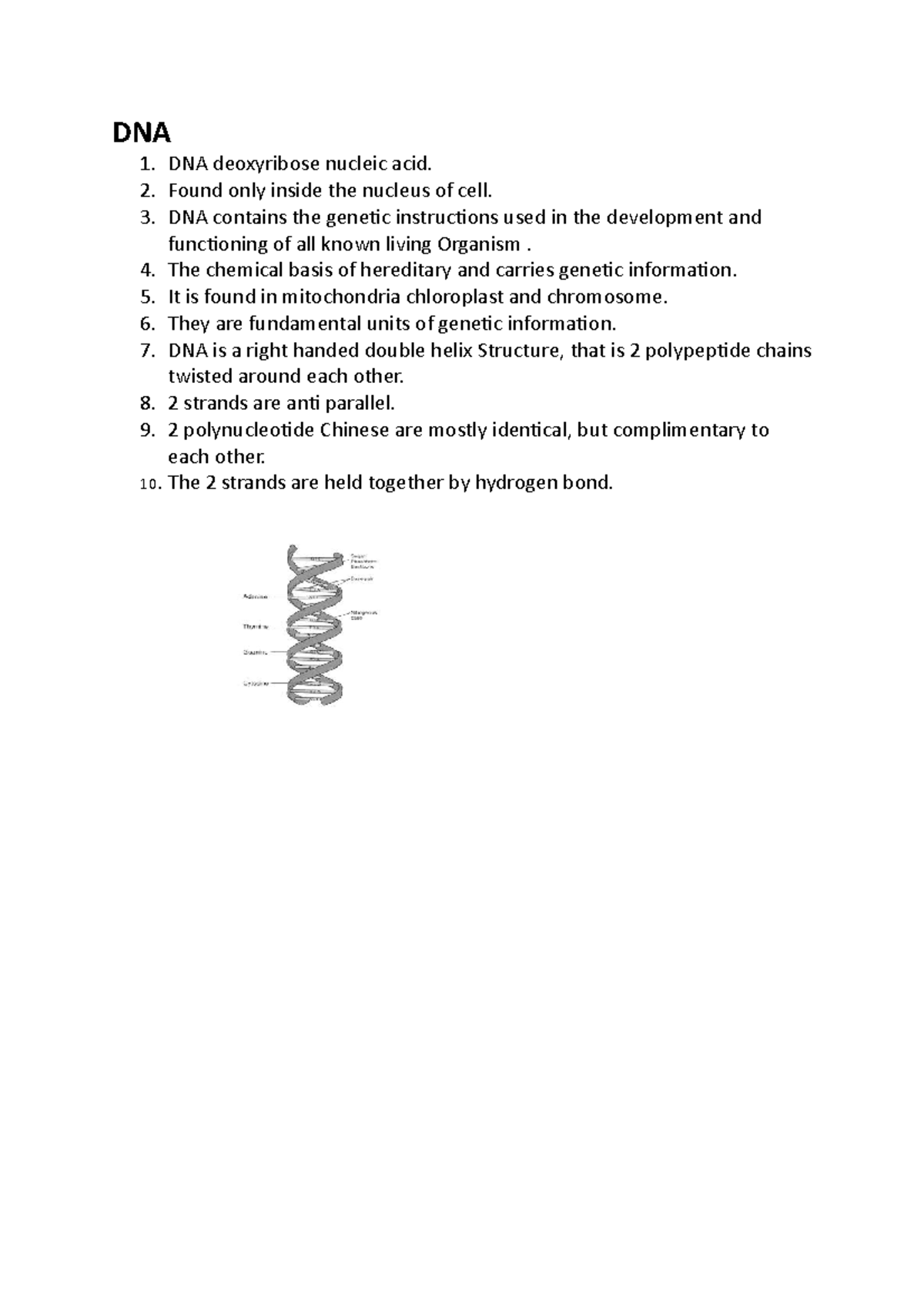 Deoxyribonucleic acid - DNA DNA deoxyribose nucleic acid. Found only ...