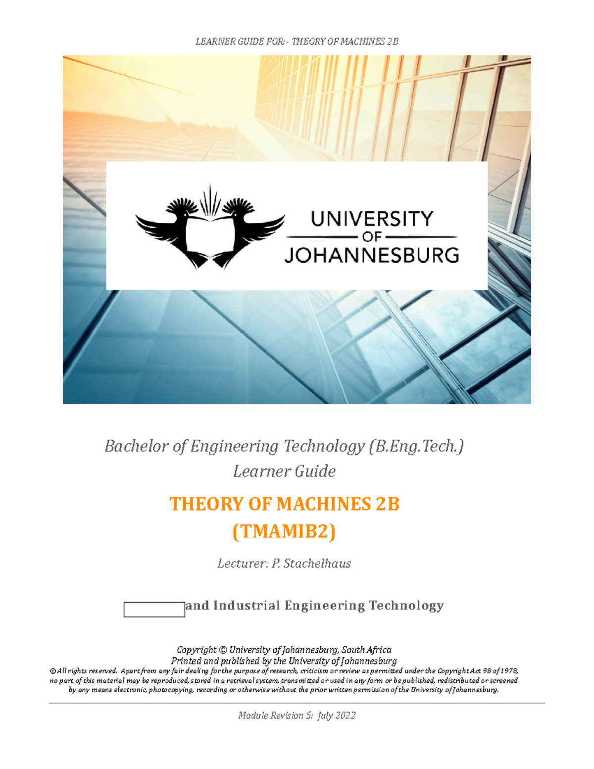 Tmamib 2 - Theory of Machines 2B - 2022 - Bachelor of Engineering ...