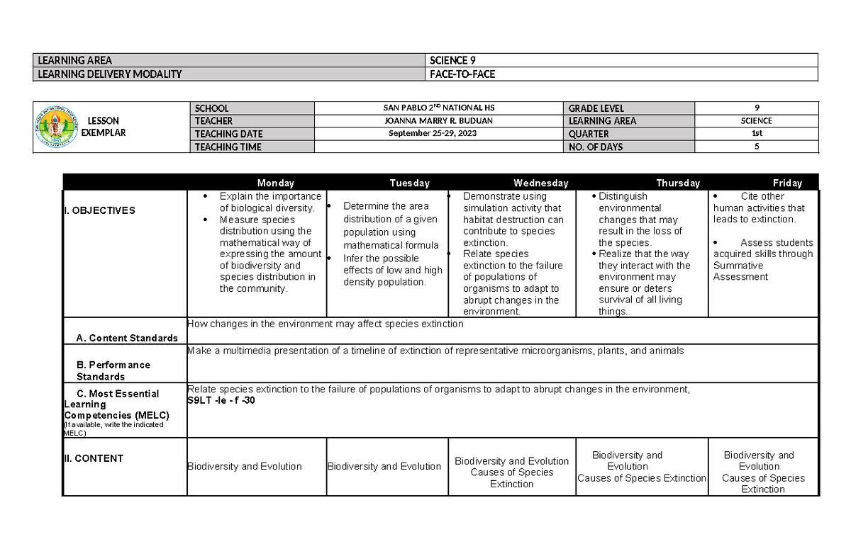 7E's Science 9 - week 5 - LEARNING AREA SCIENCE 9 LEARNING DELIVERY ...