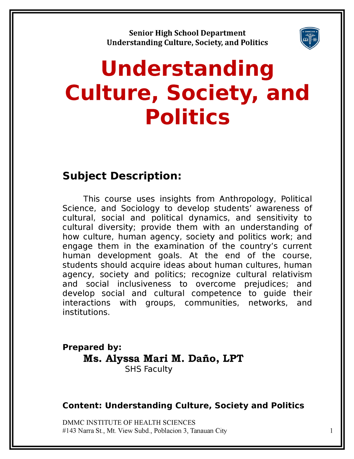 essay about understanding culture society and politics brainly