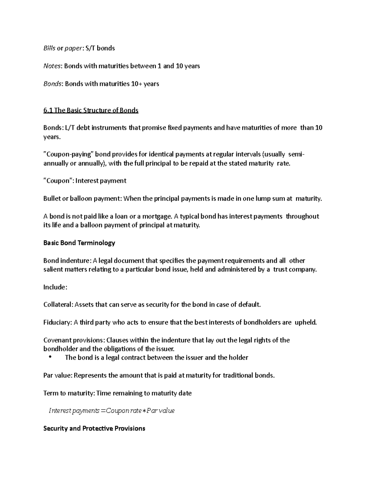 Chapter 6 notes - Bond Valuation and Interest Rates - Bills or paper ...
