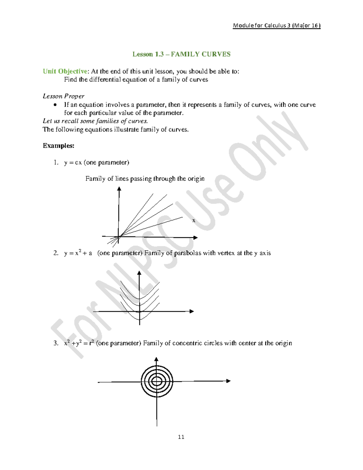 Calculus 3 - Family of Curves - Lesson 1 – FAMILY CURVES Unit Objective ...