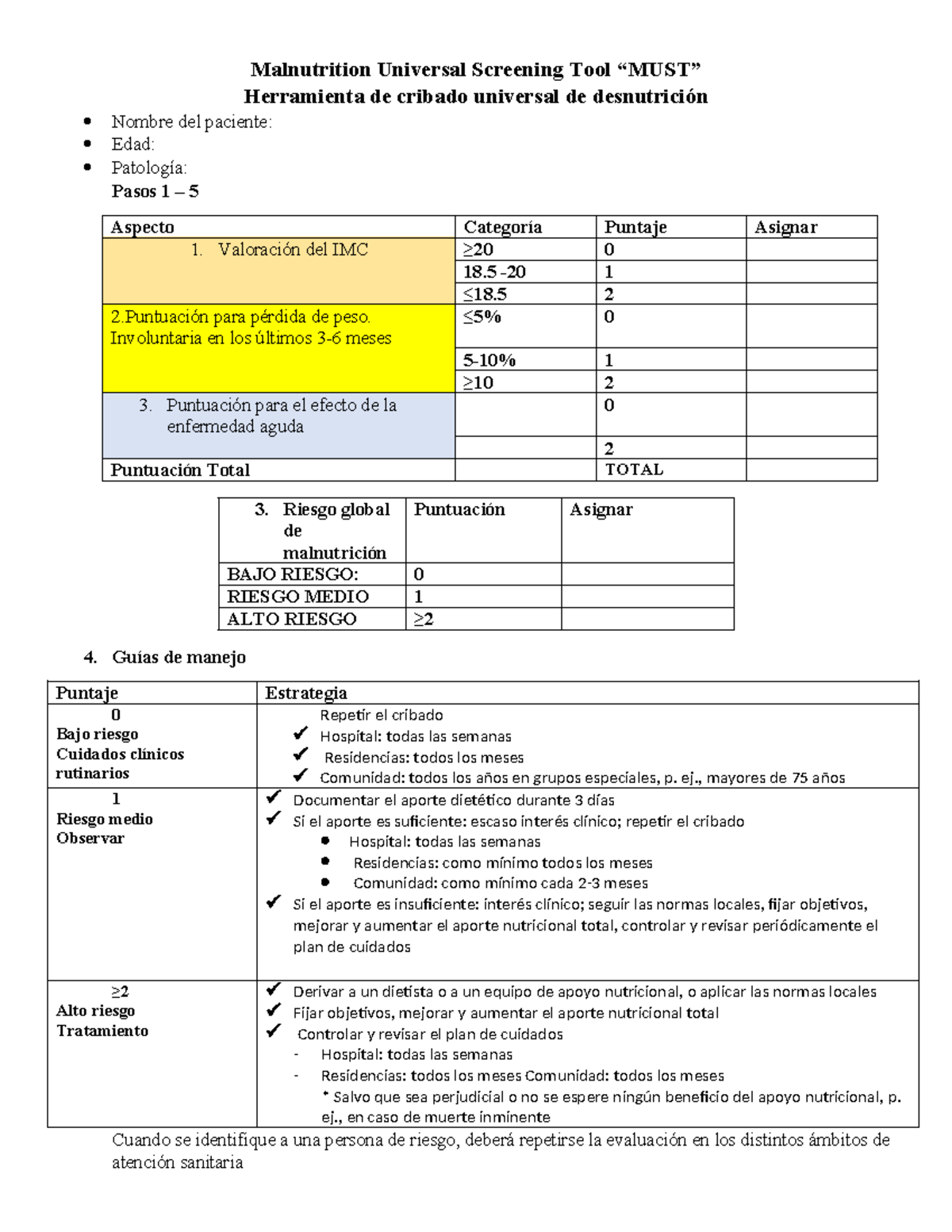 MUST. tarea - Malnutrition Universal Screening Tool “MUST” Herramienta ...