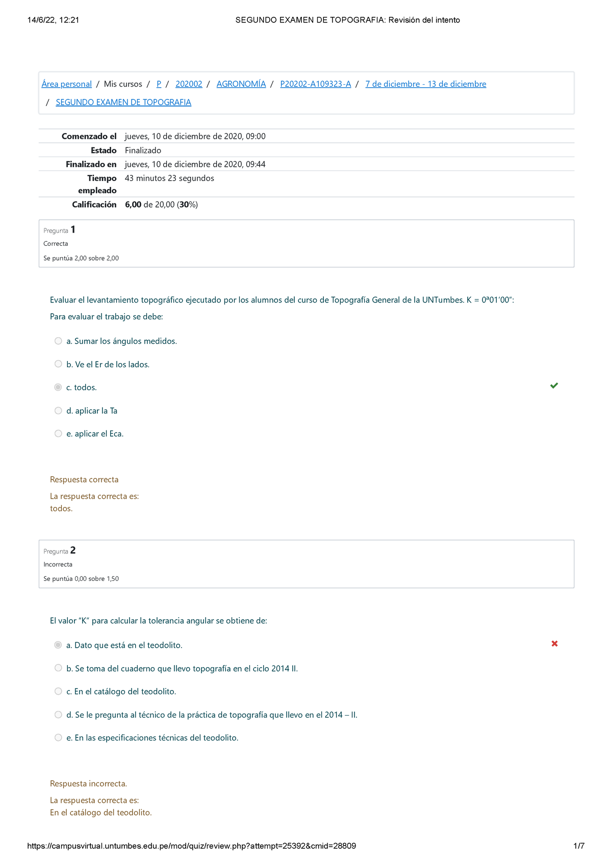 Segundo Examen DE Topografia Revisión Del Intento - Comenzado El Jueves ...