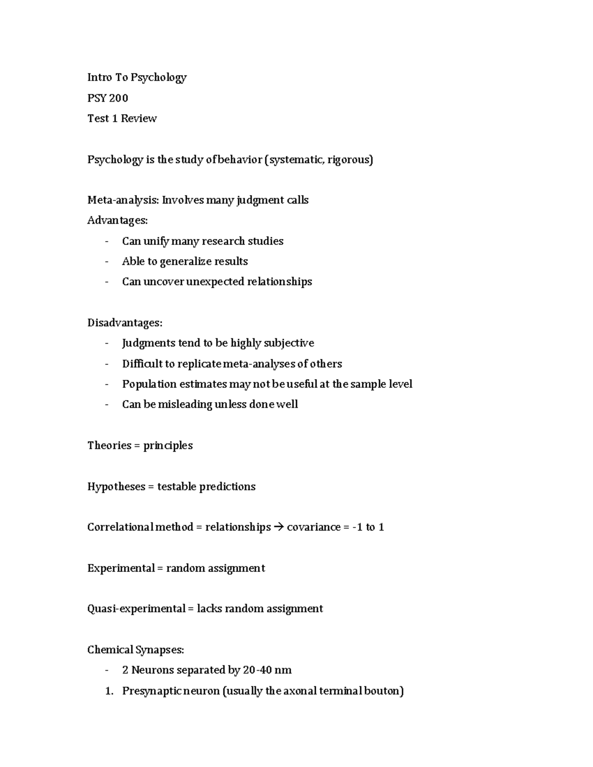 PSY 200 Test 1 Review - Intro To Psychology PSY Test 1 Review ...