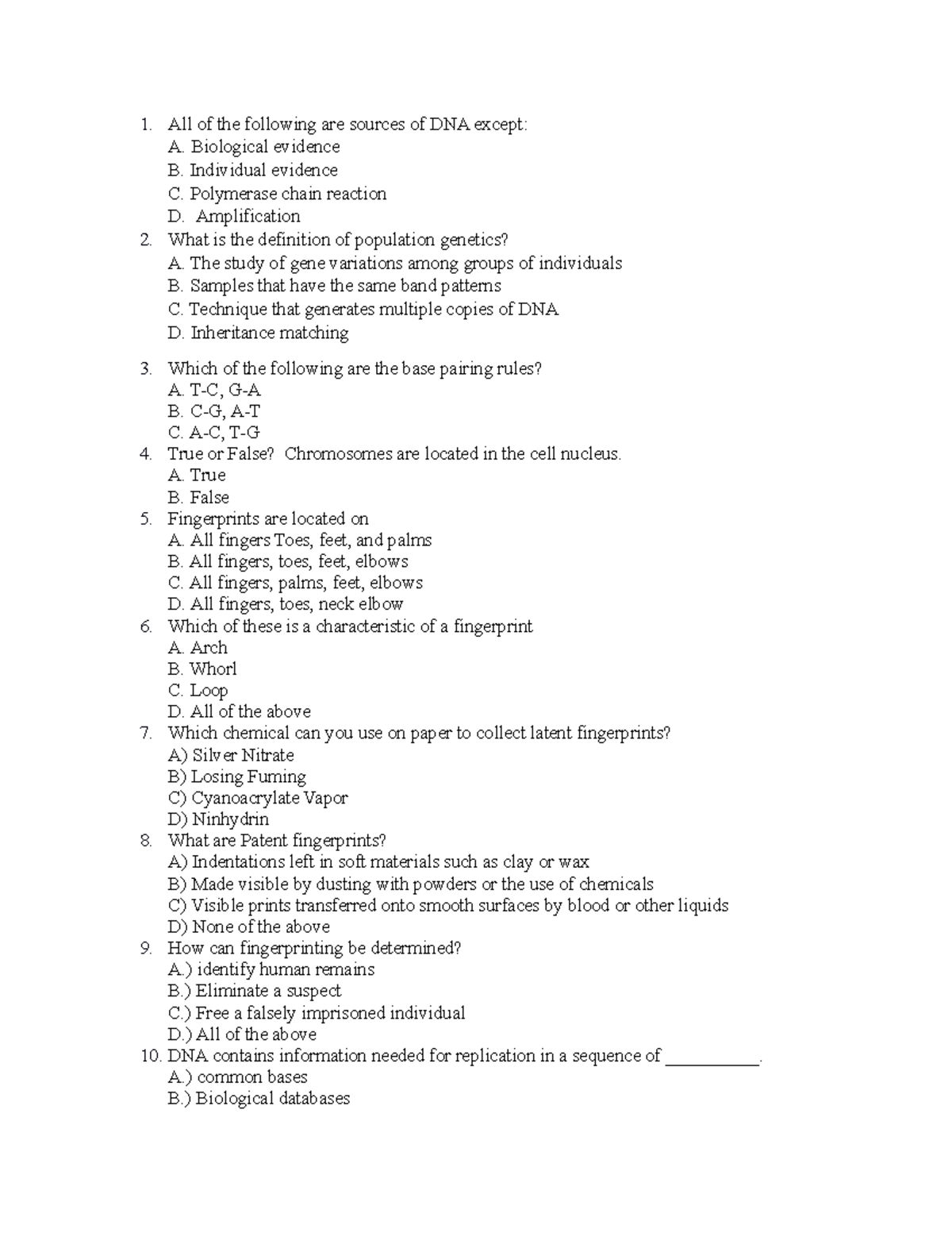Forensics Ch.6 notes - 1. All of the following are sources of DNA ...