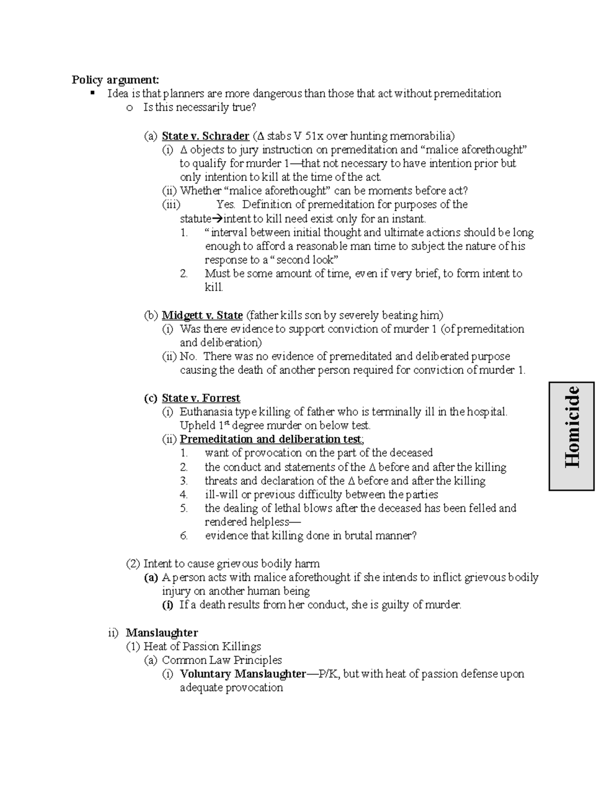 Criminal Law Outline - 3 - Policy argument: Idea is that planners are ...