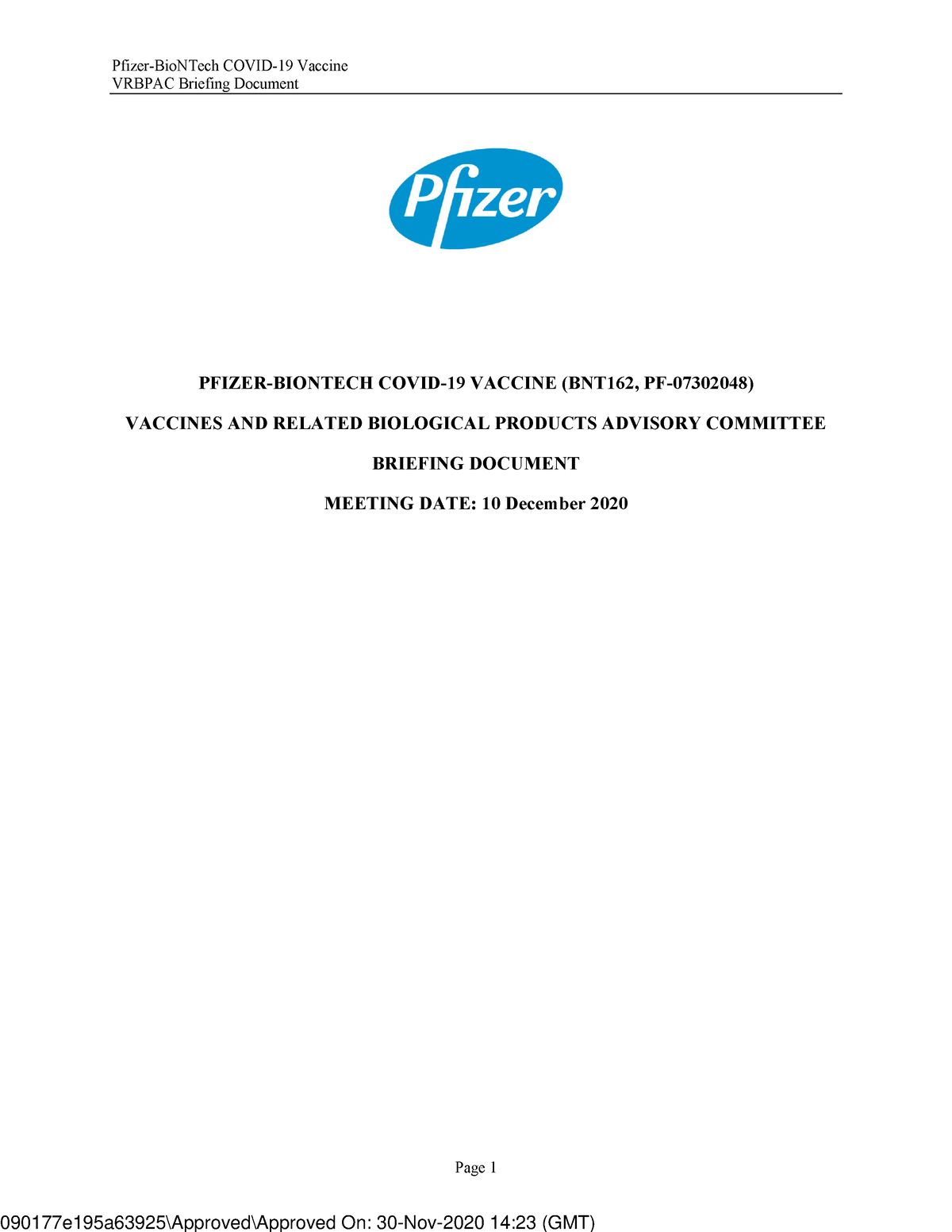 Vrbpac-12 - VRBPAC Briefing Document PFIZER-BIONTECH COVID-19 VACCINE ...