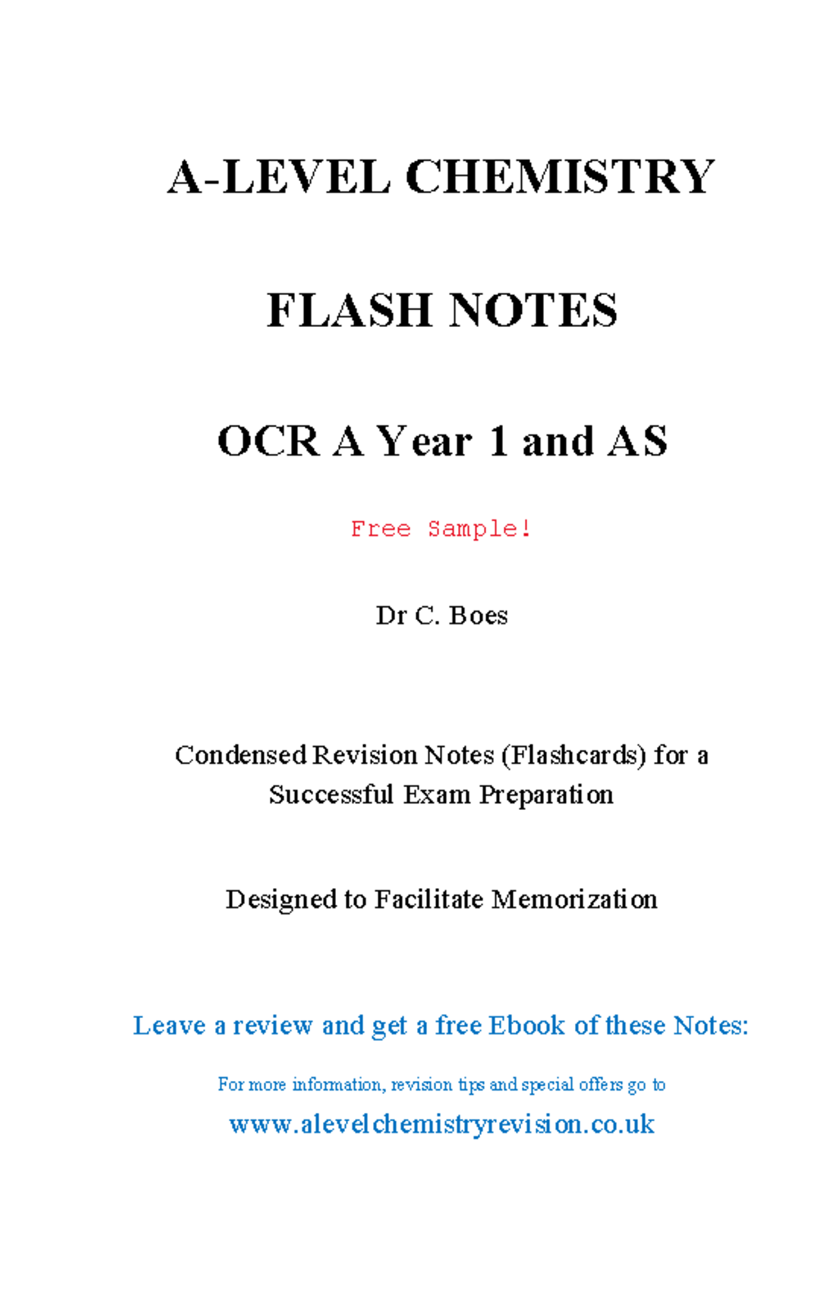 A-Level Chemistry OCR A Year 1 Flash Notes for Exam Prep - A-LEVEL ...