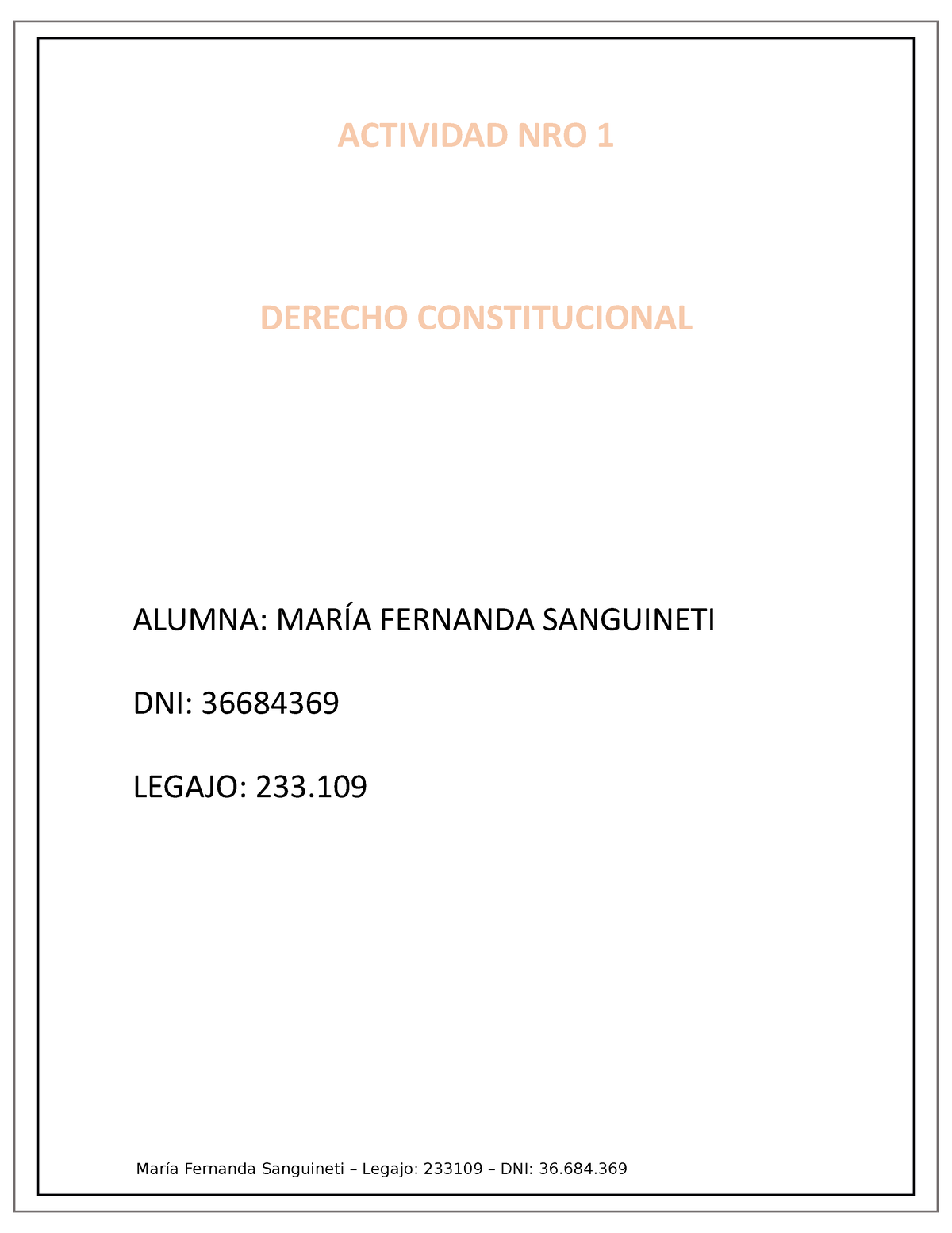 Act 1- Dcho Constitucional - ACTIVIDAD NRO 1 DERECHO CONSTITUCIONAL ...