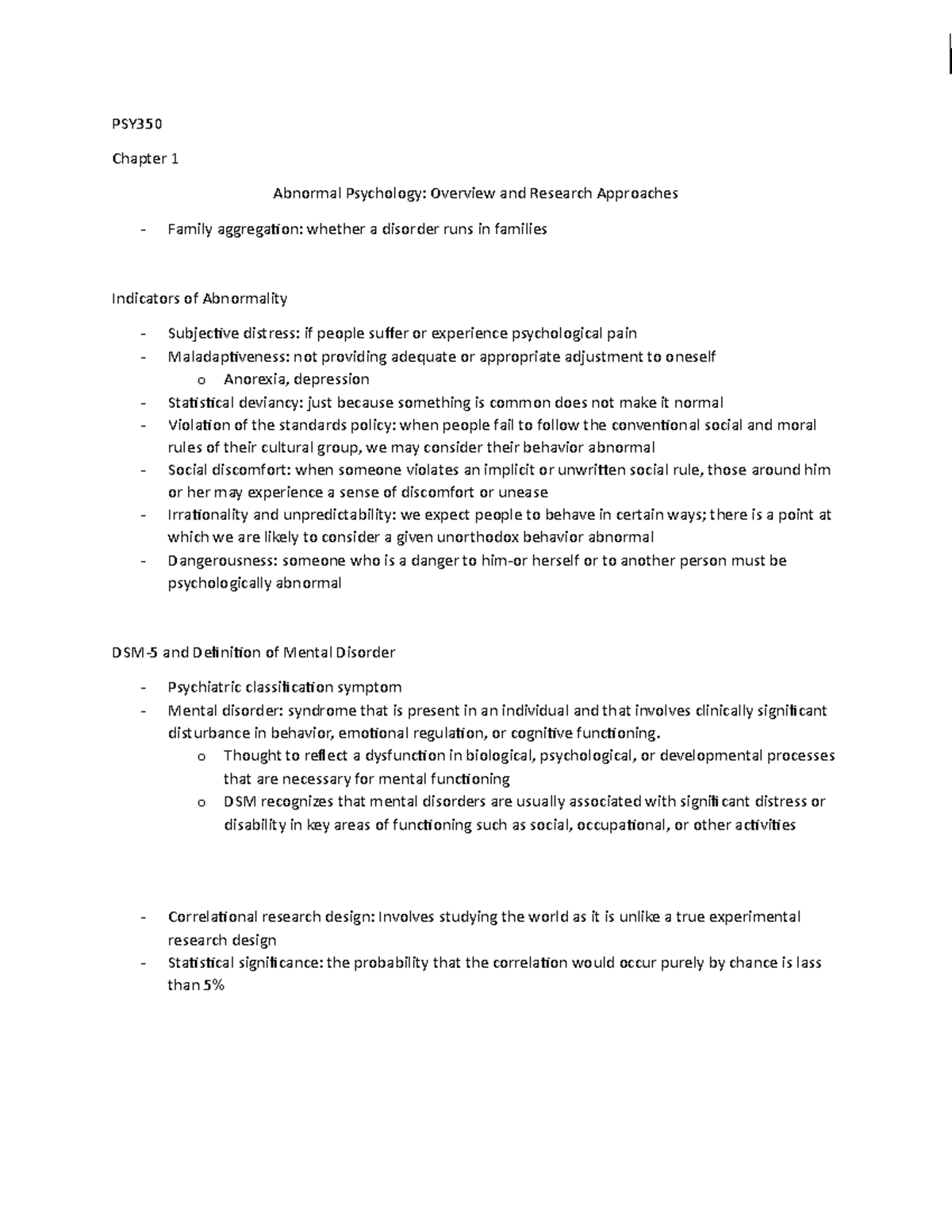 Exam 1 Textbook Notes - PDF E-Book for Abnormal Psychology - PSY ...