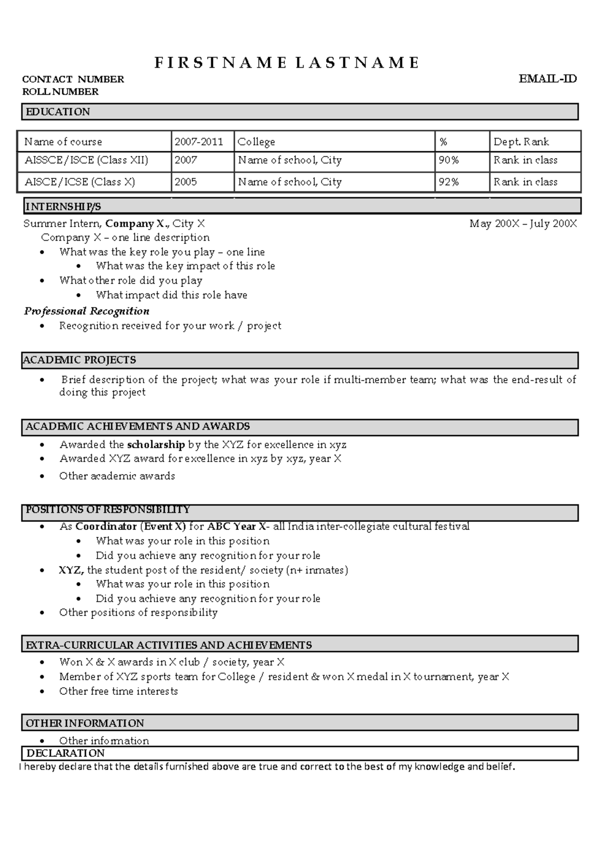 Pdfcoffee F I R S T N A M E L A S T N A M E CONTACT NUMBER EMAILID