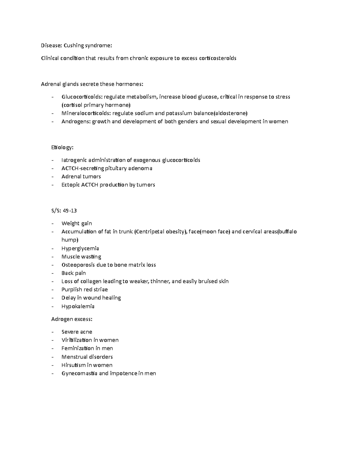 Cushings syndrome concept map - Disease: Cushing syndrome: Clinical ...