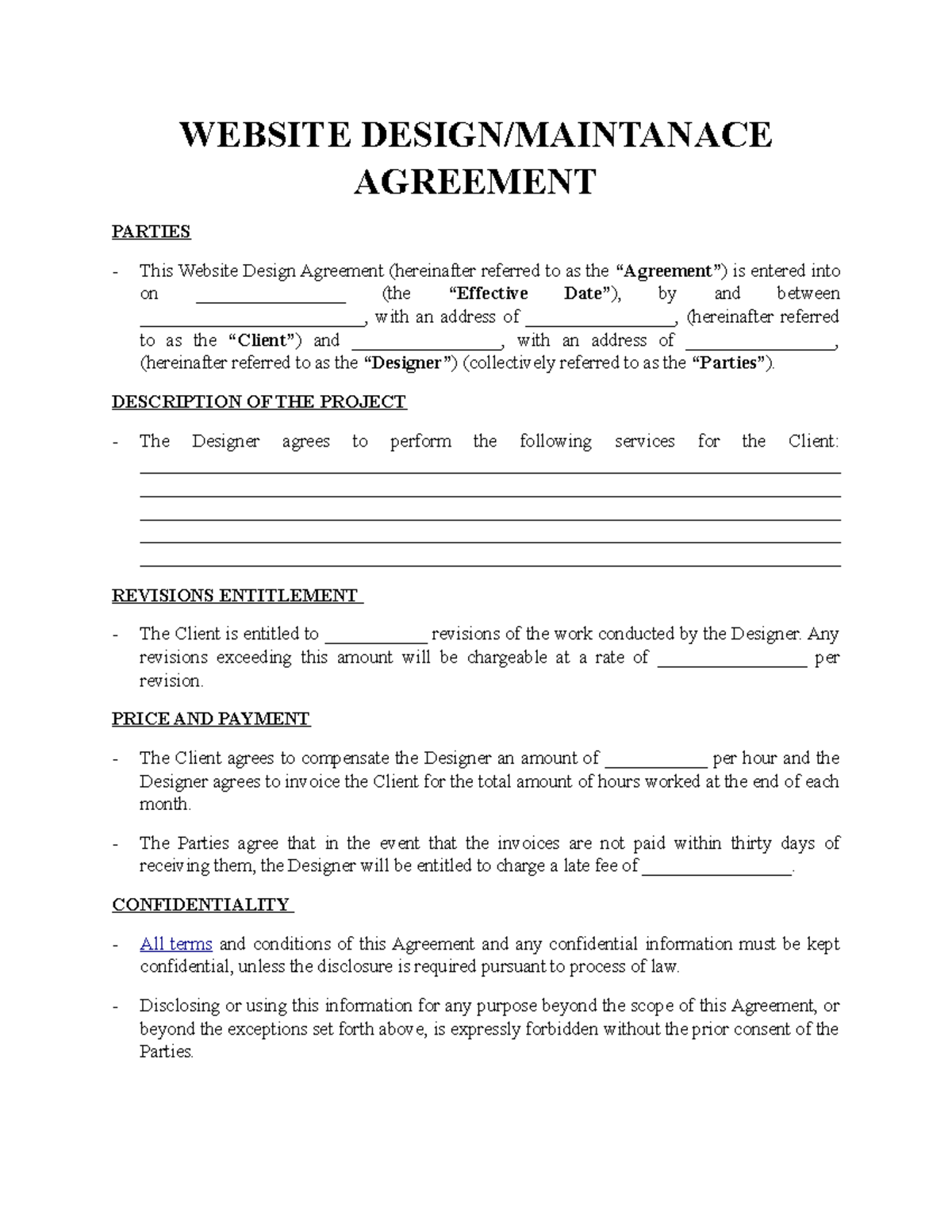 Simple Website Design Agreement Template Signaturely - WEBSITE DESIGN ...