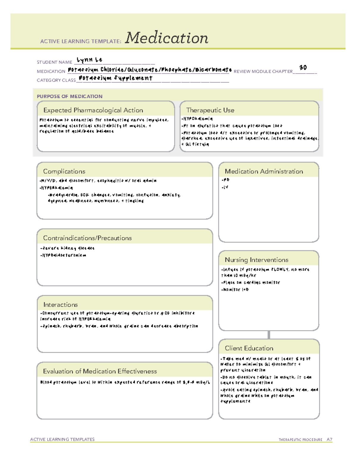 ATI Family & Children Potassium Supplement Template - ACTIVE LEARNING ...