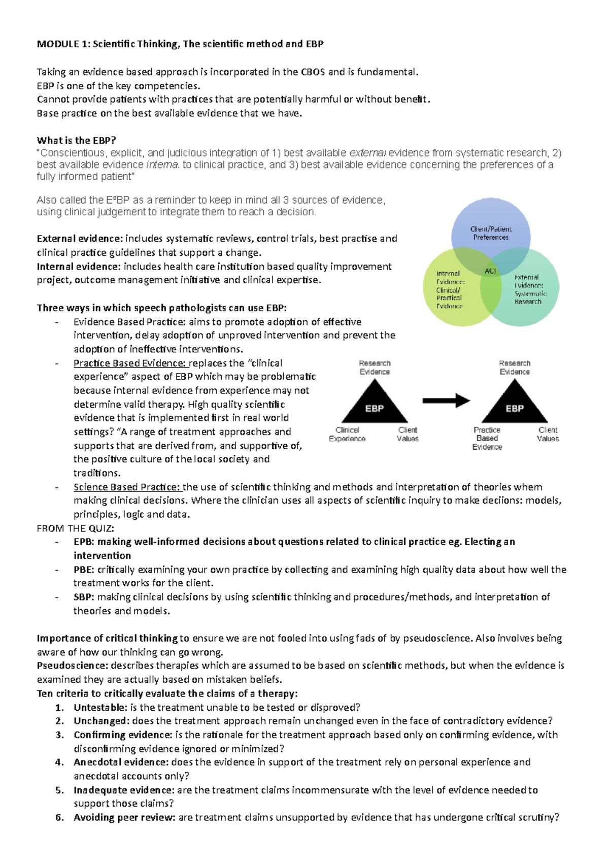 Module 1 scientific thinking and EBP - MODULE 1: Scientific Thinking ...