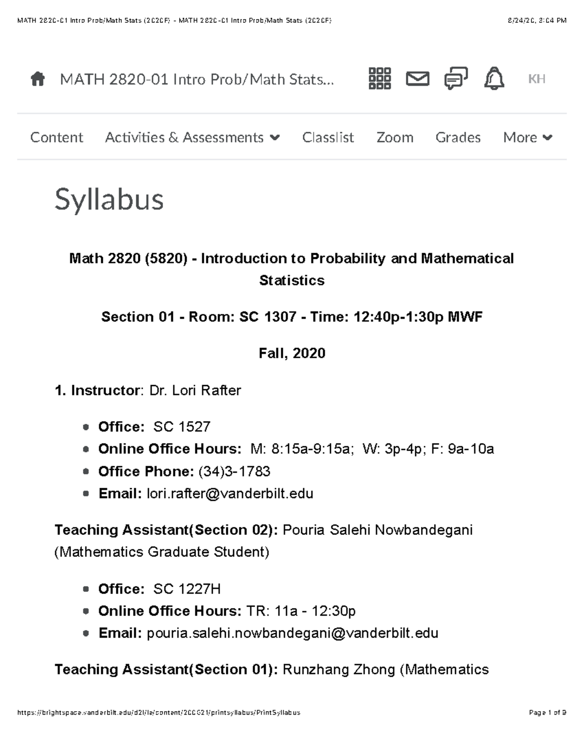 Syllabus - Whole Class - Syllabus MATH 2820-01 Intro Prob/Math Stats ...