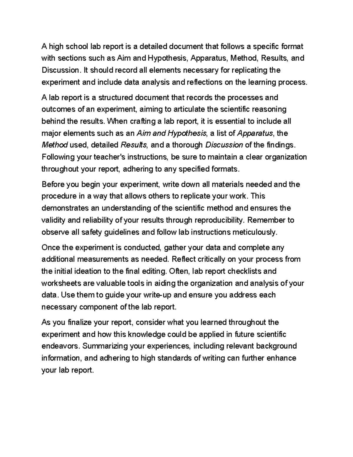 lab reportjhvjvhhvj - A high school lab report is a detailed document ...