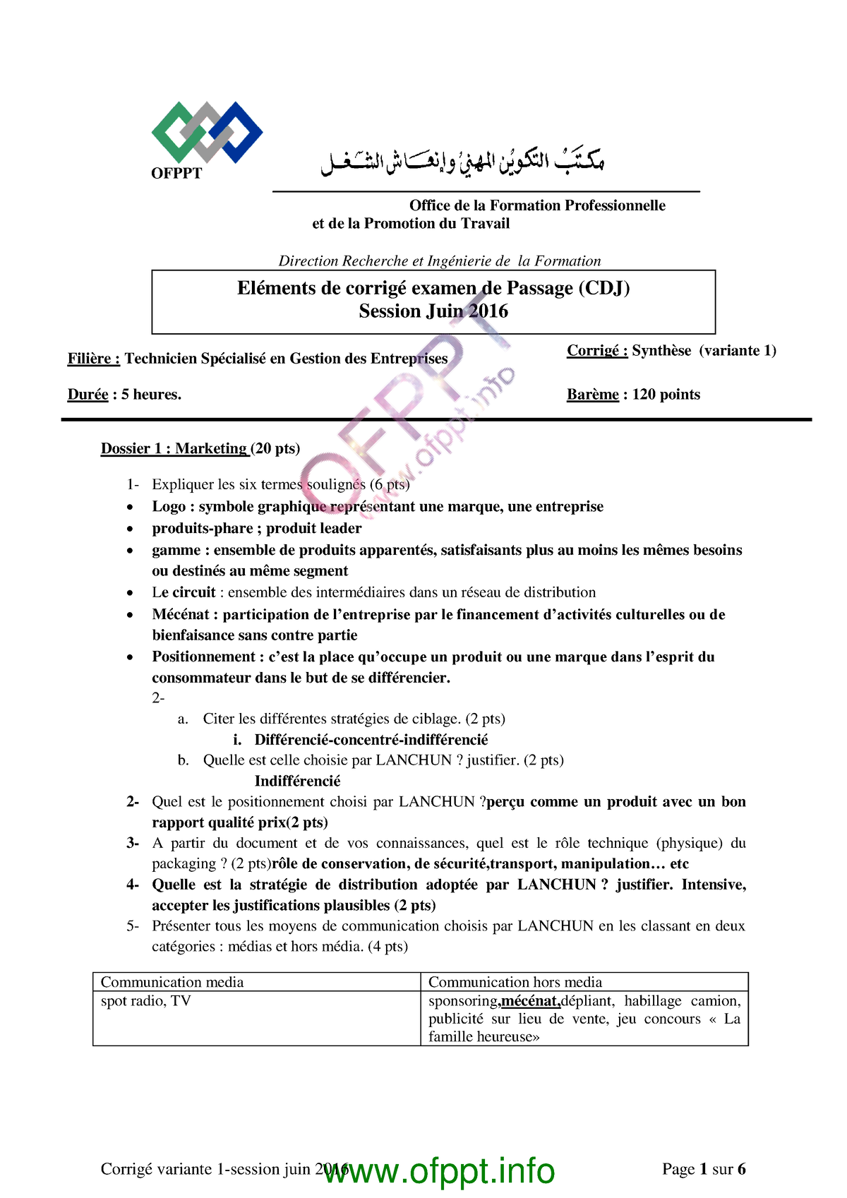 TSGE Passage COR VAR 1 - OFPPT Office De La Formation Professionnelle ...