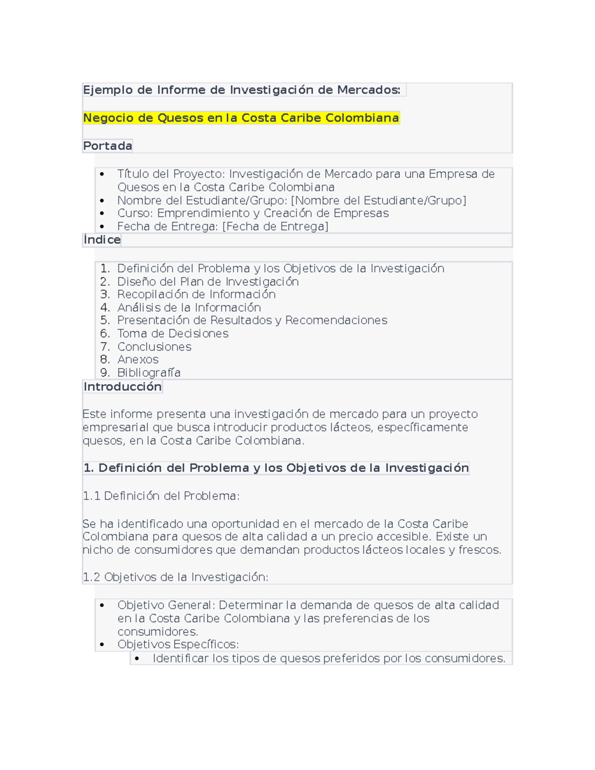 Ejemplo de Informe de Investigación de Mercados - Ejemplo de Informe de ...