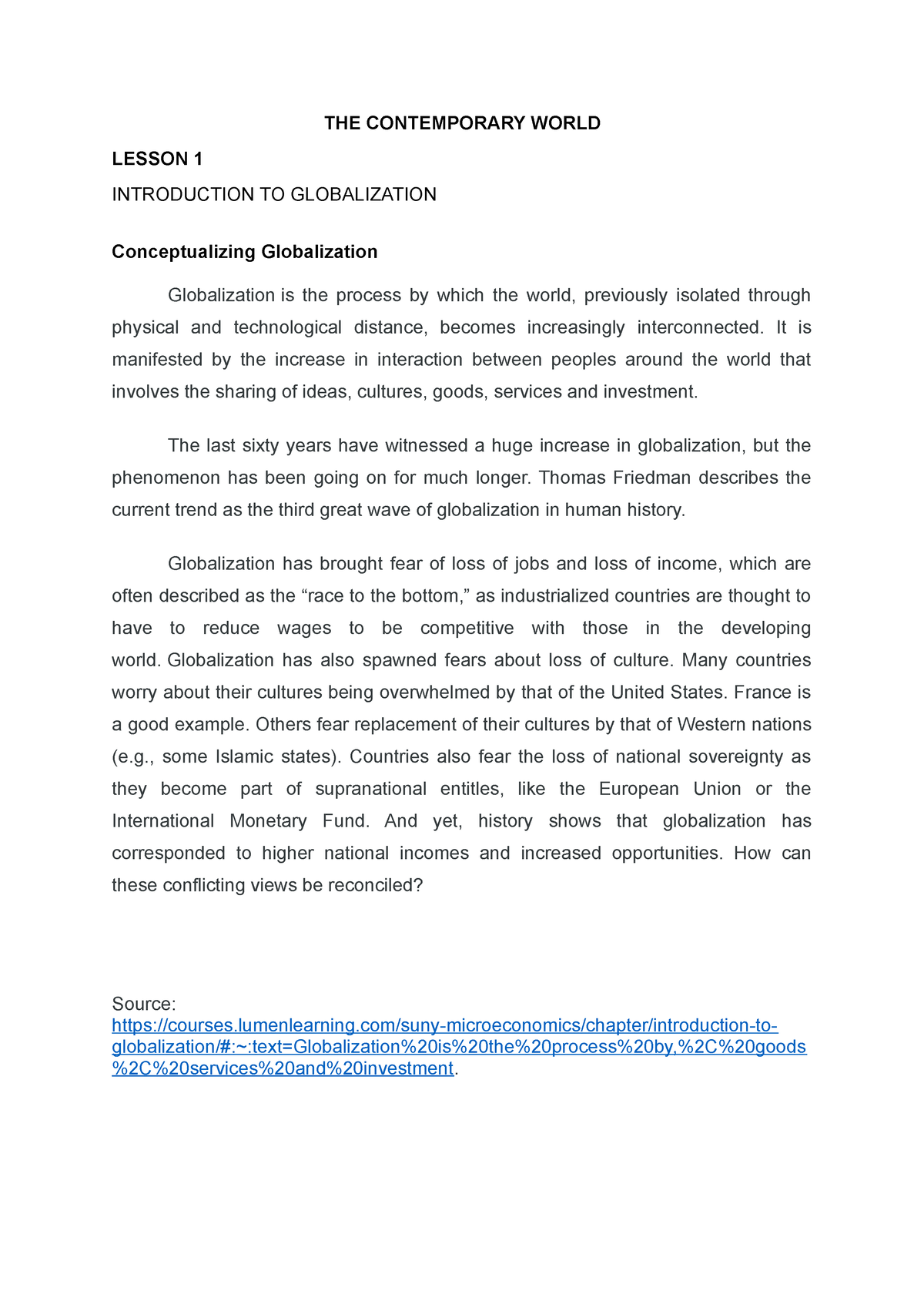 CW- Module- Prelim - Tres - THE CONTEMPORARY WORLD LESSON 1 ...