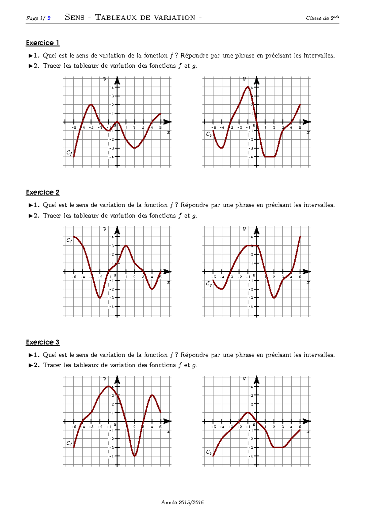 Sens et tableau de variation de fonctions serie d exercices 1 - Page 1/ ...