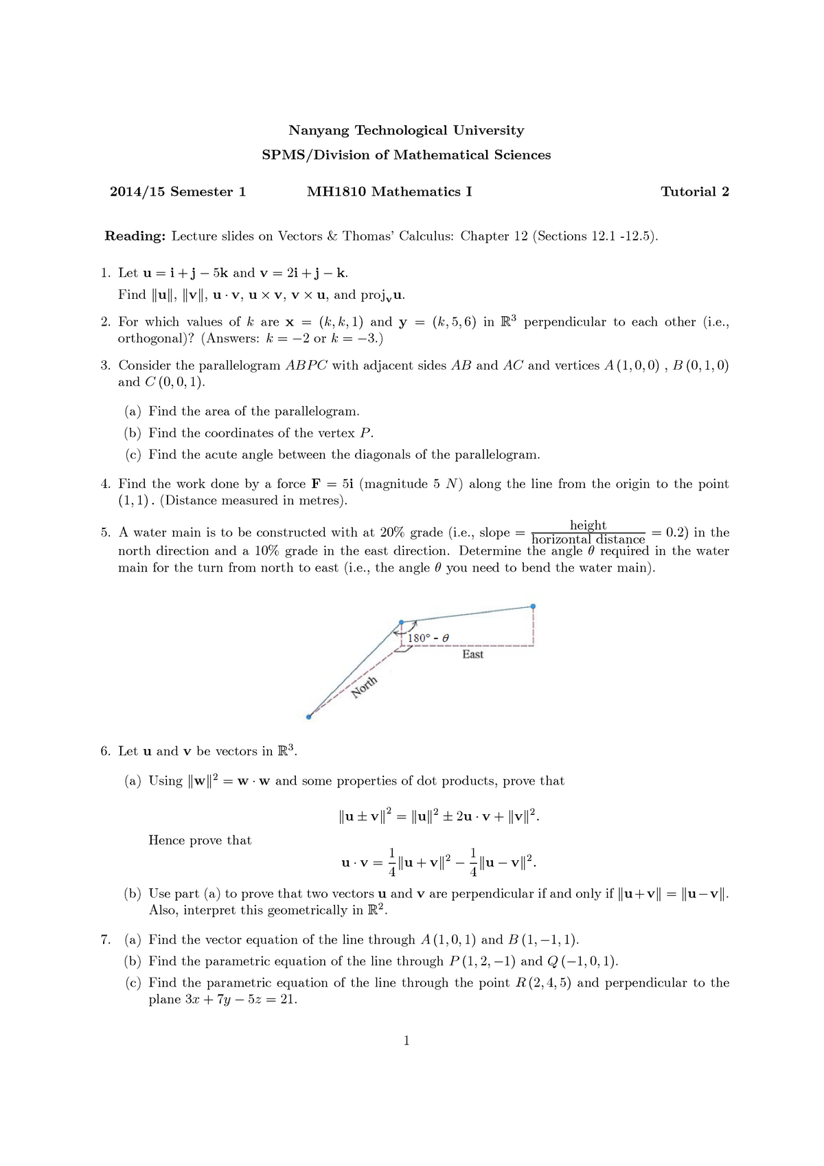 Mh1810 Tut 2 14 Vectors Mathematics 1 Ntu Studocu