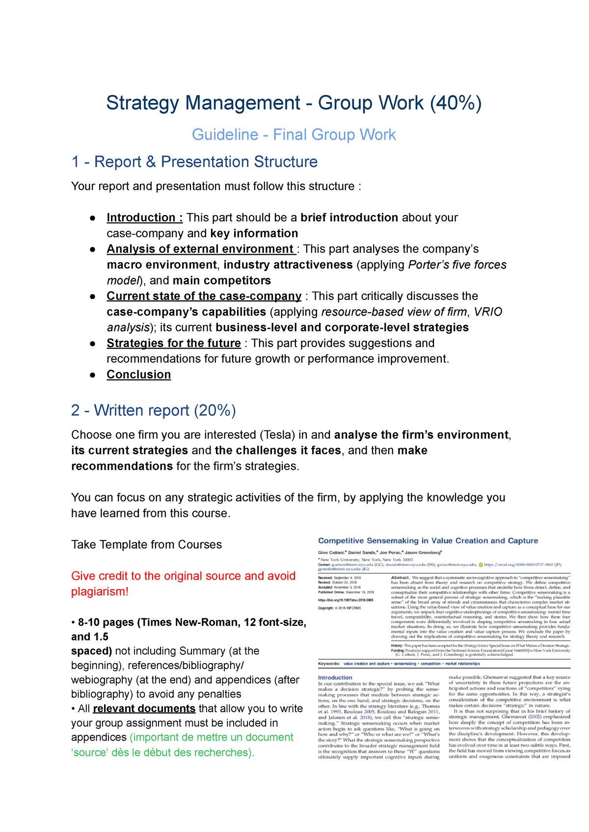 Guidelines - Strategy Group Work - Strategy Management - Group Work (40 ...