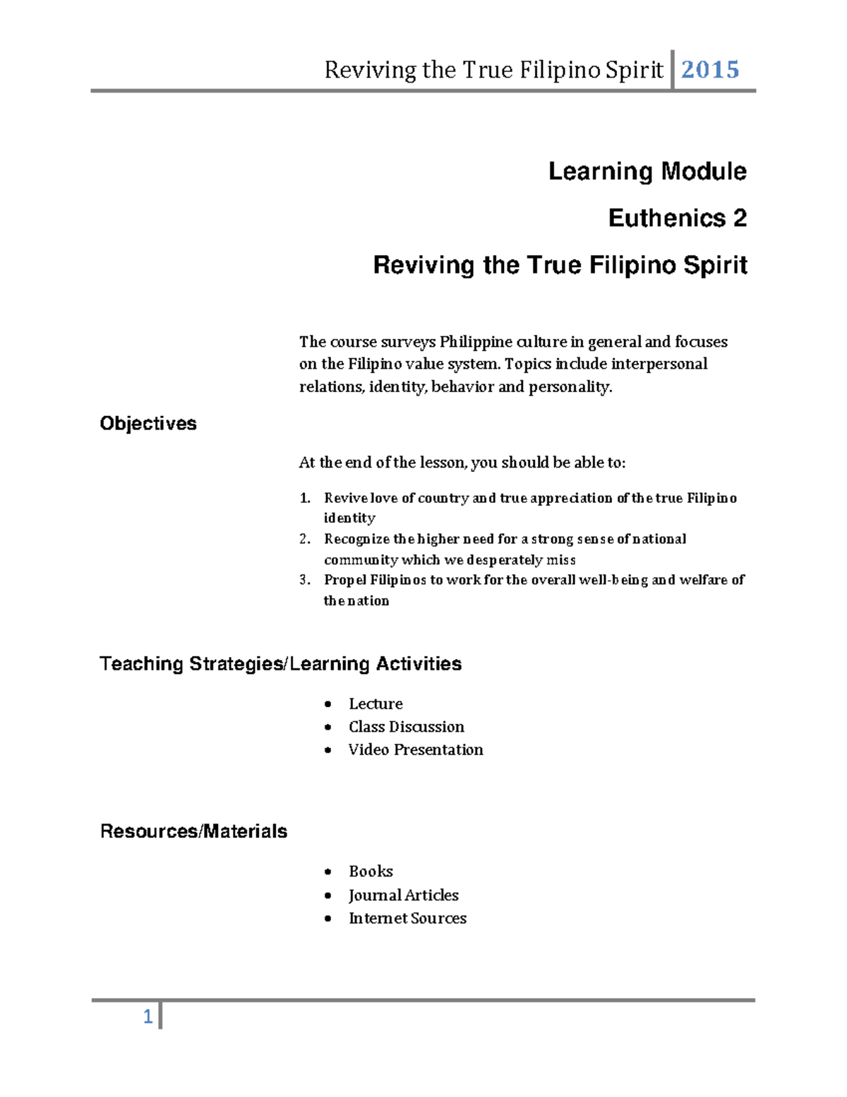 LM05 Reviving True Filipino Spirit - Learning Module Euthenics 2 ...