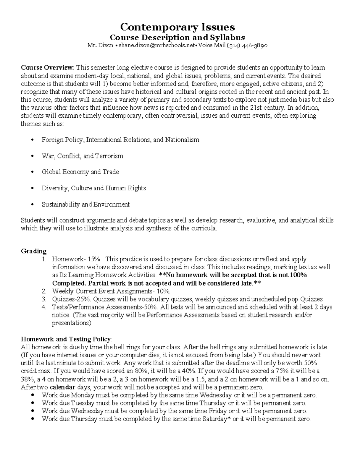 Contemporary Issues Syllabus - Contemporary Issues Course Description ...